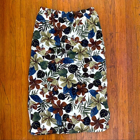 Hot Cotton Dresses & Skirts - Vintage Floral Print Skirt Elastic Waistband